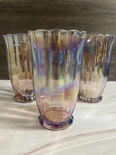 Pioneer Woman Luster Iridescent Pink Amber Goblet Glass 6"