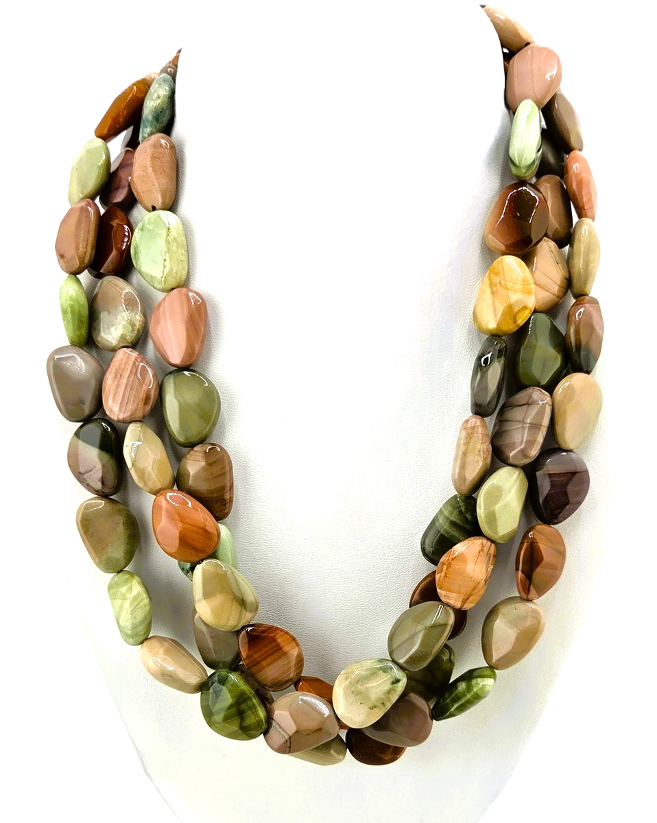 Jay King Necklace Jasper 3 Strand Beaded Sterling Silver Mine