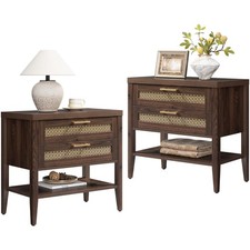 SICOTAS 26" 2-Drawer Nightstand Set 2 Mid Century Farmhouse Bedside Table