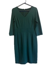 Ann Taylor Green Sheath Dress Women 2 V Neck 3/4 Sleeve Stretch Career Midi