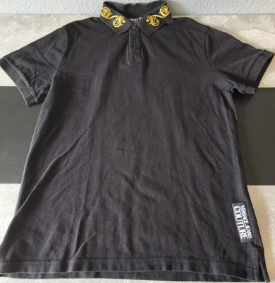 Versace Jeans Couture Polo Herren Schwarz Gold Bestickt Logo Größe L Baumwolle