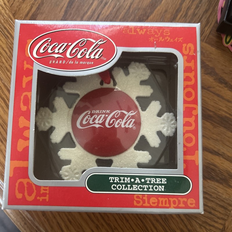 Vintage Coca-Cola Glitter Snowflake Ornament Double Sided Santa & Red Disc Logo