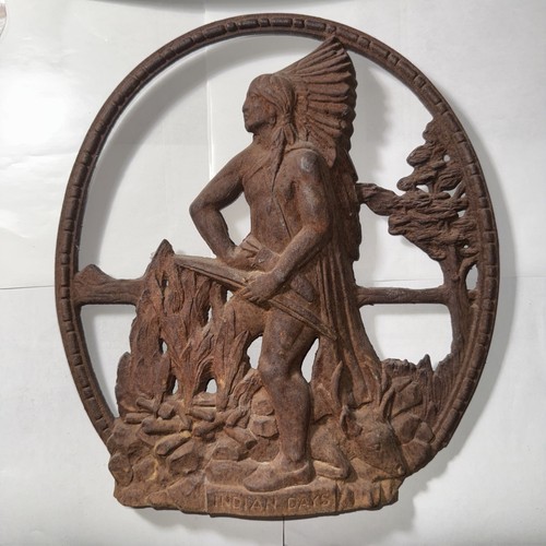 COOL BEANS: Cast Iron Native American Warrior Chief Display Needs Cleaning RS-16 - Picture 1 of 13