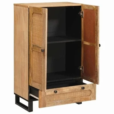 Sideboard Braun 60x33x100 cm Massivholz Mangoholz 2 Flügeltüren Kommode Schrank - Bild 1 von 4