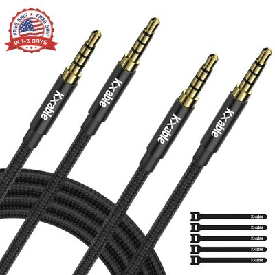 2 Pack 3.5mm Audio Cable, 4-Pole Hi-Fi Stereo TRRS Aux Jack 4FT, Nylon Braided,