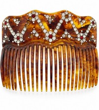 Vintage Art Deco Faux Tortoiseshell Rhinestone Hair Comb Floral Red 3.5 In