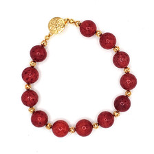 Beautiful 7 1/4" Genuine Coral  GP Bead Bracelet W/ GP Round Insert Clasp