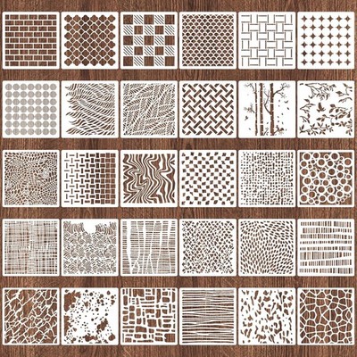 30pcs Reusable Texture Stencils for DIY Crafts, 6x6in Geometric Designs