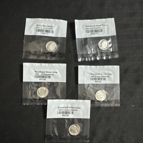 90% Silver Dime  Lot  Three Are Uncirculated  2 Are  Proofs