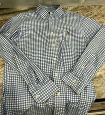 Ralph Lauren Polo Blue And White Gingham Check Button Down Mens Shirt Size M