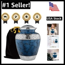 Intricately Designed Dark Blue Cremation Urn with Threaded Lid Safe Stylish