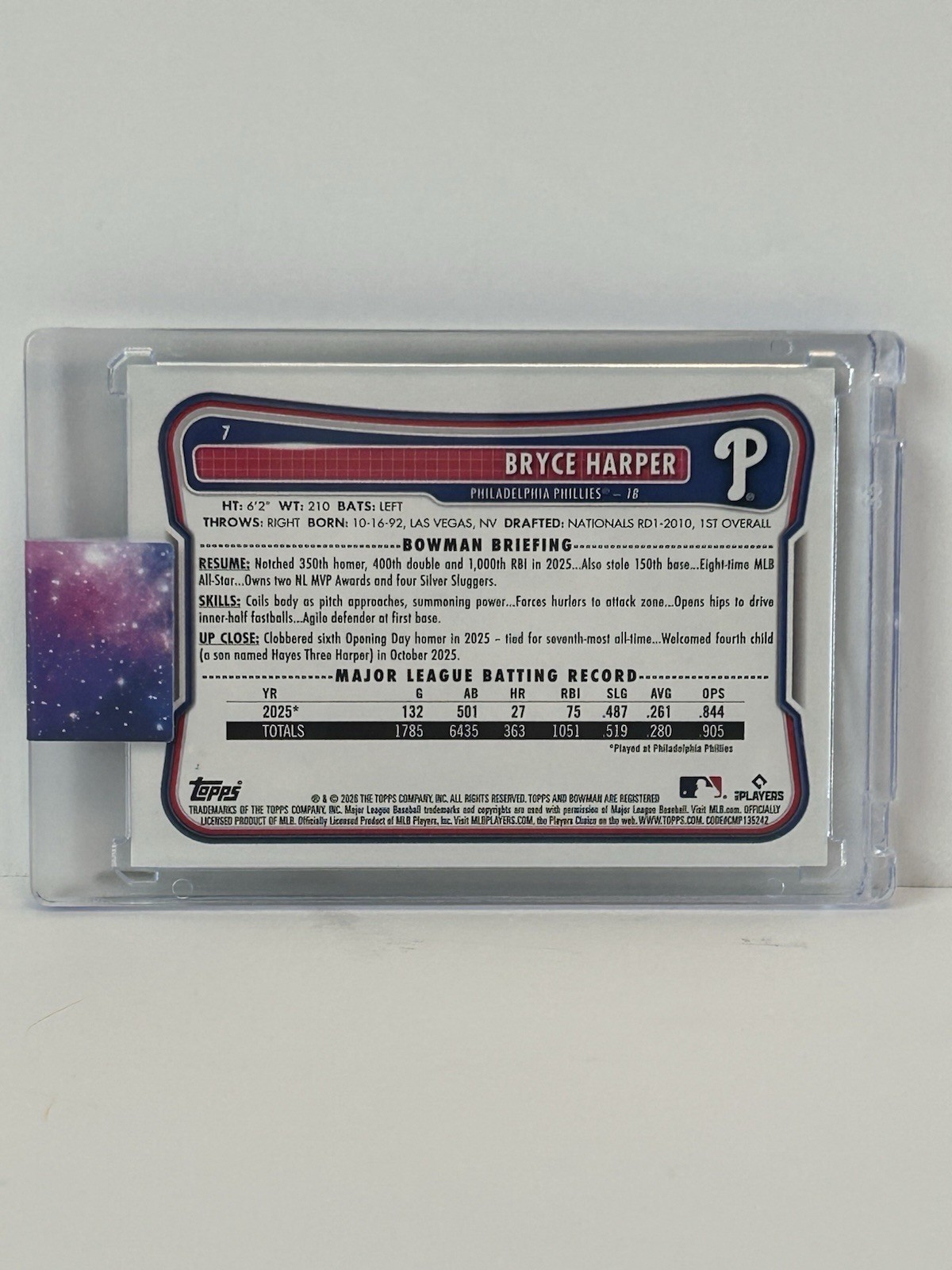 2026 Bowman Bryce Harper Green Pattern Parallel /99 #7 Phillies 35/99