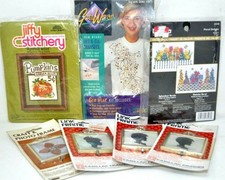 Lot of Small Counted Cross Stitch Kits / Vintage Link Frames / Transfer Gems