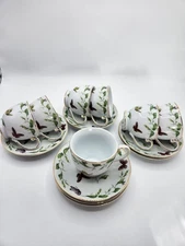 Vintage Porcelain Tea Cups & Saucers Set of 6 Butterfly Floral Gold Trim