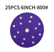 25PCS 6" Premium Ceramic 800 Grit Sanding Disc Sandpaper Hook And Loop 15 Holes