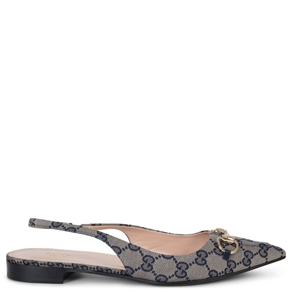 73388 authentic navy blue GG Monogram Canvas 2024 Horsebit Slingback flat shoes 39