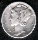 1942 War Time Fine Mercury Silver Dime, KM 140, Superb Natural Toning !