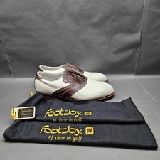 Vintage FootJoy Classics Shoes Mens Size 10 White Brown Leather Golf Spikes USA