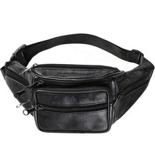 Genuine Leather Waist Fanny Pack Travel Belt Waist Bag Travel kit Pouch Zipper