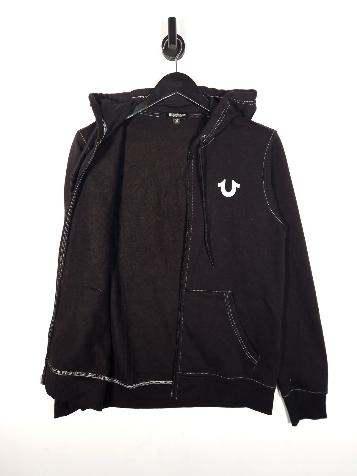 True Religion Seal Zip Hoodie Size Small Men's Black Buddha Logo Full Zip Casual thumbnail 3