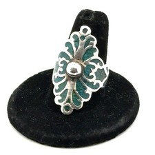 Vintage 925 Sterling Silver Mosaic Inlay Turquoise Ring, Made In Mexico, 6.3g