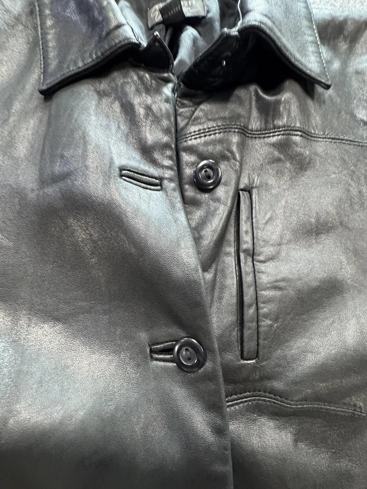 Classiques Entier Leather Coat Womens XS Black Button Front Long Trench Coat - Image 4 of 4