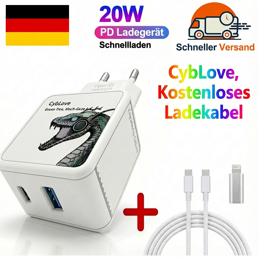 Punk Power Adapter 20W USB USB-C Dual Fast Charger Cable For Apple iPhone Samsung