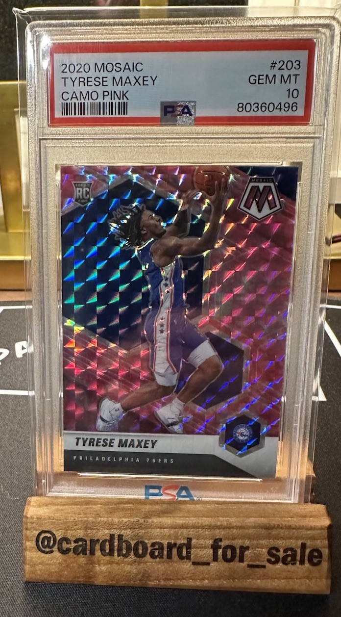 2020 Mosaic Tyrese Maxey PINK CAMO ROOKIE CARD #203 Philadelphia 76'ers PSA 10