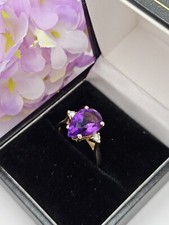 14ct Yellow Gold Amethyst and Diamond Dress Ring. Size N.