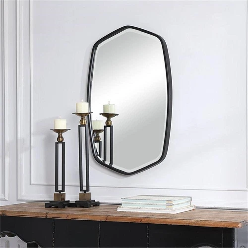 Uttermost Duronia Unique Shape Elegant Curves Iron Metal Mirror in Satin Black - Picture 6 of 8