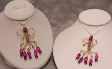 Guardian Angel Pendants/Charms Goldtone Wire Pink  Blue Beads Handmade Lot of 2