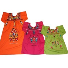 Girls Assorted Colors Peasant Embroidered Mexican Dress Sizes 1 - 12 years