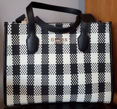 Guess Silvana Women's Handbag Medium Tote Bag Black White