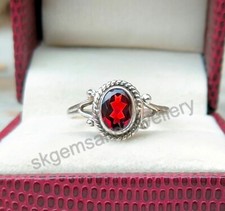 Natural Red Garnet Ring 925 Sterling Silver Ring January Birthstone Ring