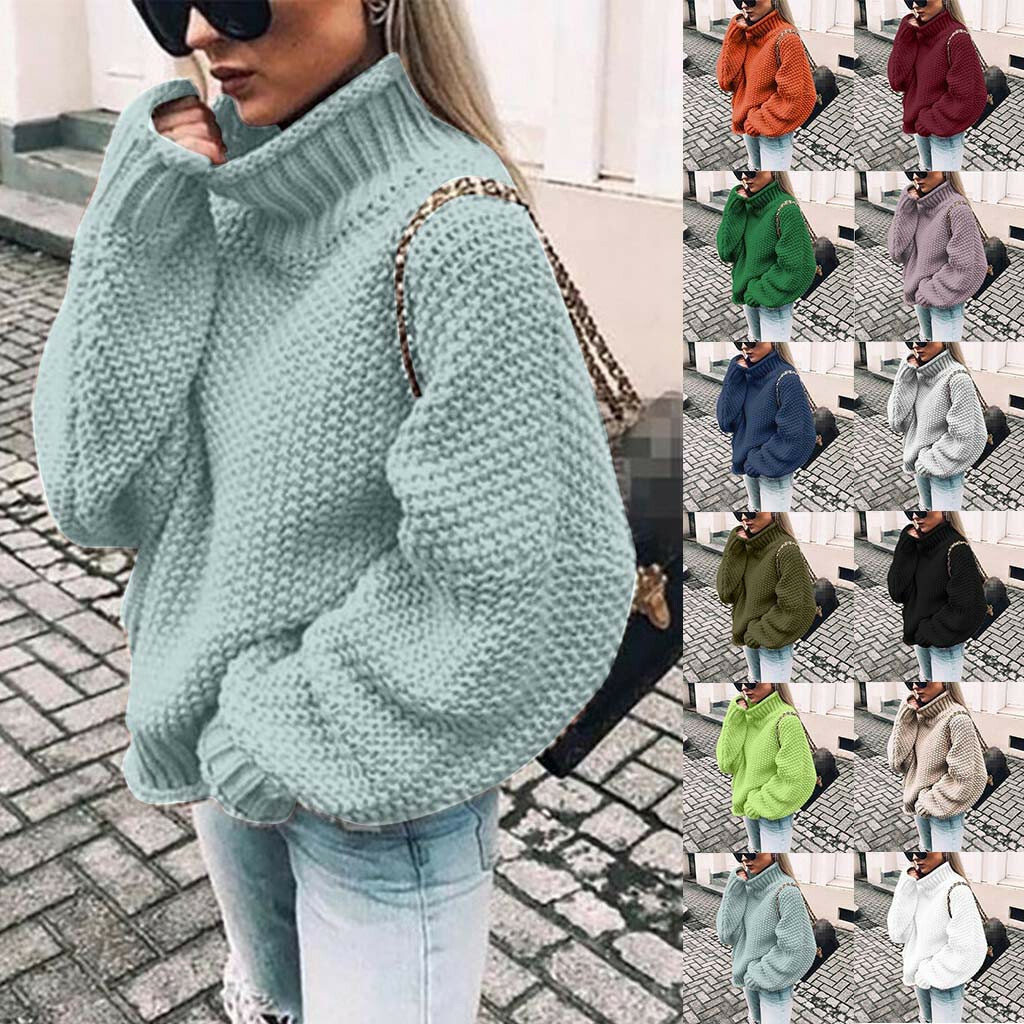 Women Turtleneck Sweater Casual Knitted 