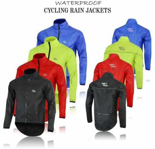 Men's Cycling Waterproof Rain Jacket Hi Visibility Running Top Full Sleeve Coat - Picture 1 of 10