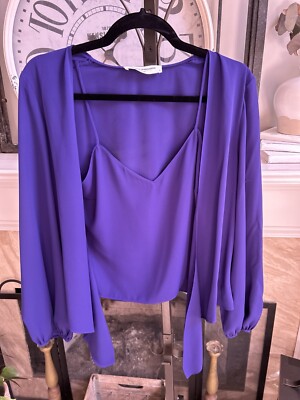 AMANDA UPRICHARD two layer cami w/long sleeve overlay - purple - sz M