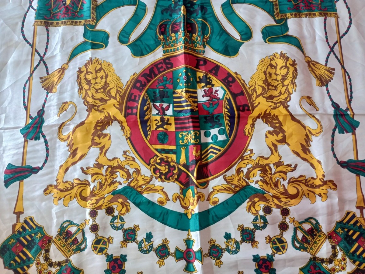 HERMÈS-PARIS- スカーフ Authentic Hermes Paris Scarf 90 LION CREST Silk Multicolor, square