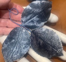 vintage millinery 1940s velvet 2 1/8x3" leaves storm blue 1 spray Japan