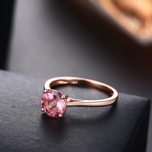 Valentine's Day Present Popular Ring Solid 10k Rose Gold Tourmaline Round 6mm - Picture 2 of 9