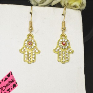 Authentic Gold Plated Lucky Red Eyes Palm Crystal Women Stand Earring Gifts