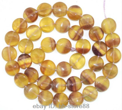 Button Coin Natural Multi-colour Yellow Fluorite Gemstone Beads 15'' Hand DIY Mak