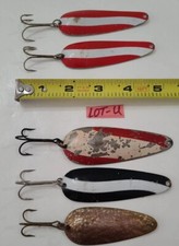 Red & White Spoon Fishing Lure hook Vintage old Hooks mix lot 5 USA Dardevlet 