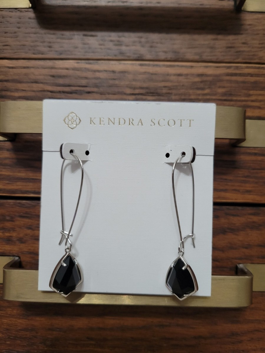 Kendra Scott Carinne Black Glass Rhodium Plated Dangle Drop