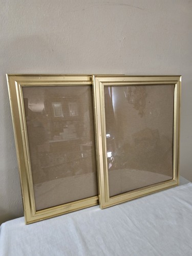 Set Of 2 Ornate Gold Wood Picture Frames W/Glass Wall Art Gallery Shabby Chic