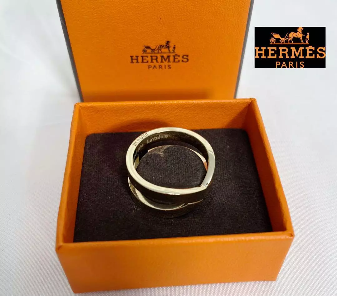 HERMES Ruban Scarf Ring Gold 2.5cm x 1.2cm Used Japan