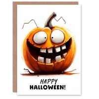 Fun Happy Bright Kids Child Silly Pumpkin Scary Haunted Halloween Card