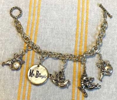 2011 Mr. Bingle 5 Charm Bracelet 8'' Silver Tone New Orleans Christmas tradition