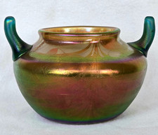 Antique Iridescent Unknown Art Glass Vase Unmarked Loetz? Applied Handles