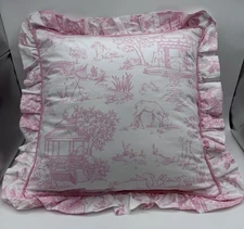 Cupcakes & Cartwheels Baby Toile Decorative Pillow Animal Ruffle Pink White New